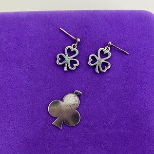 💛 Vintage Sterling Silver Clover Earrings and Pendant Set | Lucky Motif
